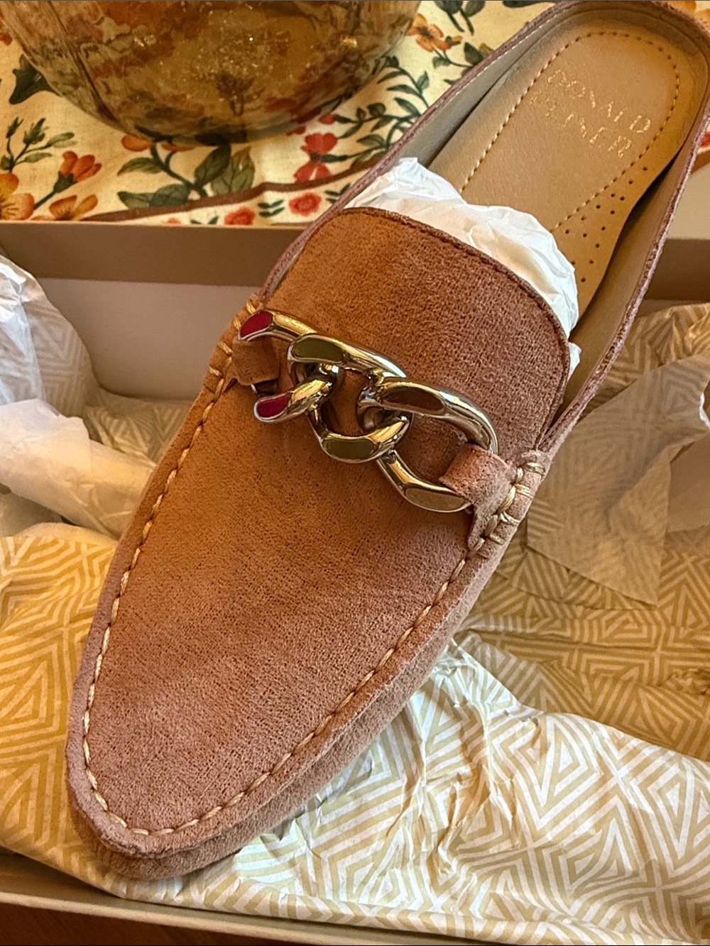 Donald J. Pliner Blush Suede Slide with Chain Accent